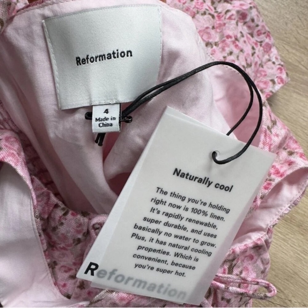NWT Reformation Daria Mini Linen Dress Pink Floral Rosin 4 - Picture 4 of 14